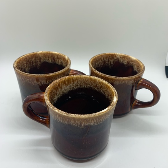 Vintage USA Brown Drip Glaze Coffee Mugs. Set of 3 - Picture 3 of 10